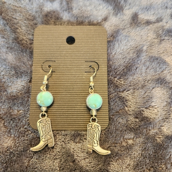 unbranded Jewelry - Silver With Turquoise Color Stone Western Boot Earrings